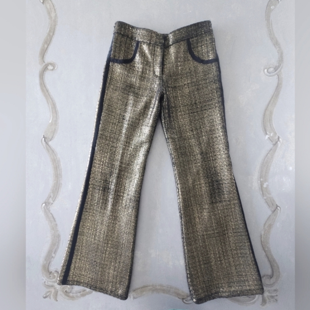 Alexis Gold Tweed With Black Stripe And Trim Trouser Pant